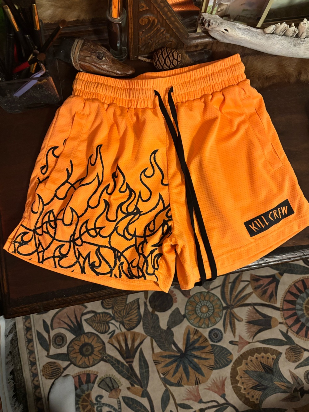 Kill Crew Orange Shorts with Black Flames